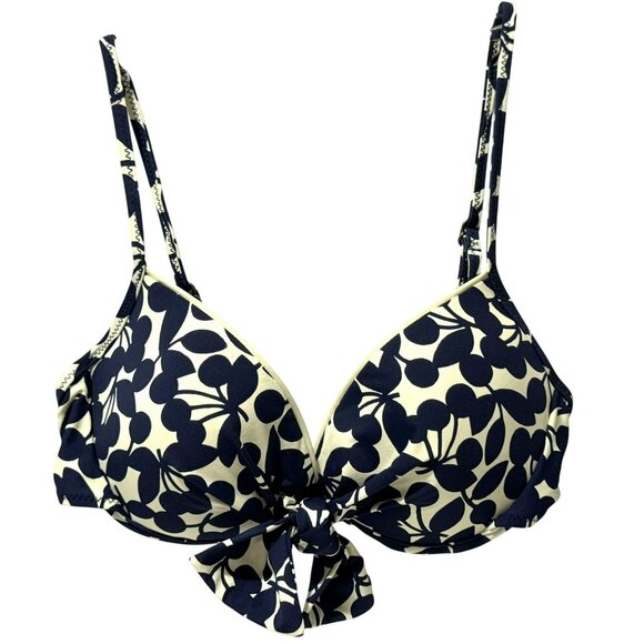 Nanette Lepore Navy Cherries Tie Front  Underwire Bikini Top Adjustable Straps M - Picture 1 of 4
